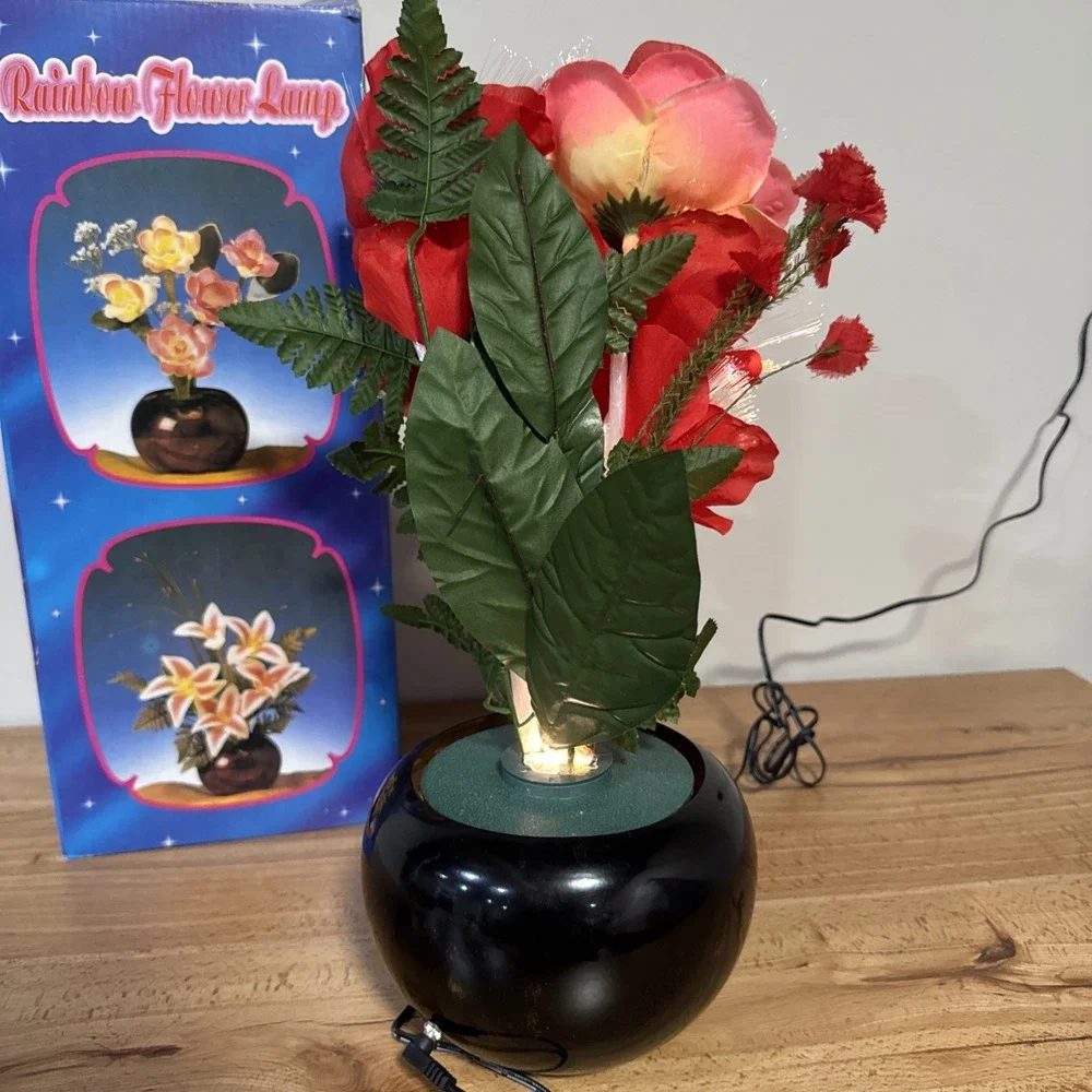 Vintage Fiber Optic Rainbow Flower Lamp Color Changing Bouquet with Vase